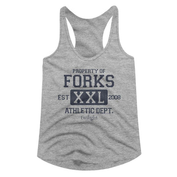 TWILIGHT FORKS ATHLETIC DEPT LADIES SLIMFIT RACERBACK T-Shirt in GRAY Heather