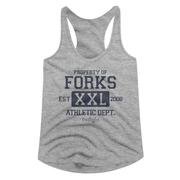 TWILIGHT FORKS ATHLETIC DEPT LADIES SLIMFIT RACERBACK T-Shirt in GRAY Heather