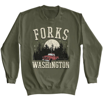 TWILIGHT FORKS TRUCK L/S S T-Shirt in Military Green