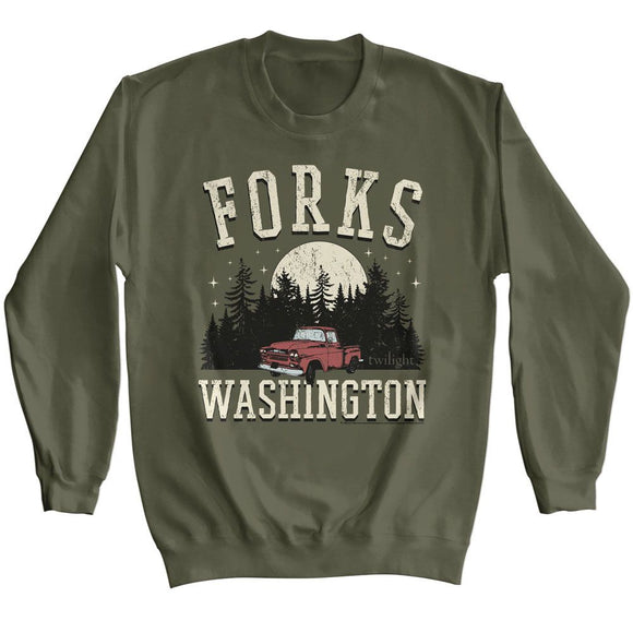 TWILIGHT FORKS TRUCK L/S S T-Shirt in Military Green