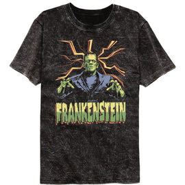 UNIVERSAL MONSTERS FRANK LIGHTNING BG MINERAL WASH S T-Shirt in Black