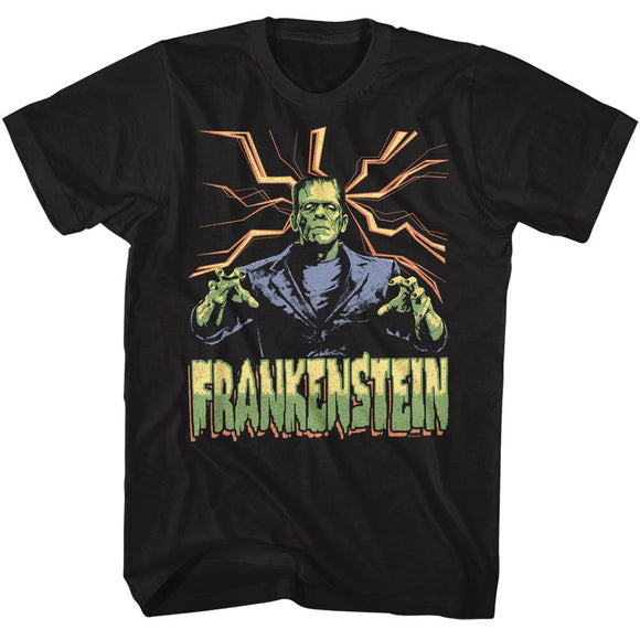 UNIVERSAL MONSTERS FRANKENSTEIN LIGHTNING BG S T-Shirt in Black