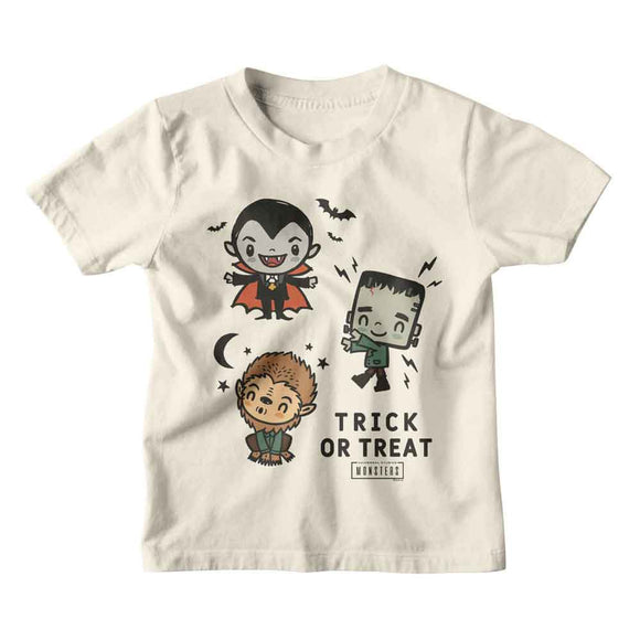 UNIVERSAL MONSTERS CHIBI TRICK OR TREAT YOUTH XS 5 6 T-Shirt in Natural