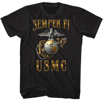 MARINES USMC SEMPER FI METALLIC S T-Shirt in Black