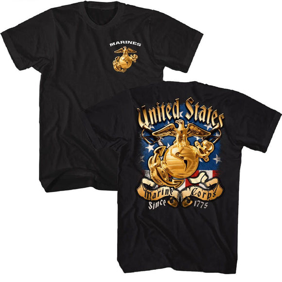 MARINES USMC ENLISTED AND FLAG S ***F&B*** T-Shirt in Black
