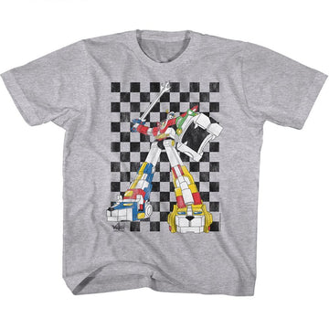 VOLTRON 80S CHECKERBOARD YOUTH XS 5 6 T-Shirt in GRAY Heather