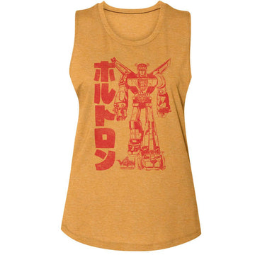 VOLTRON KATAKANA LADIES MUSCLE TANK S T-Shirt in Antique GOLD