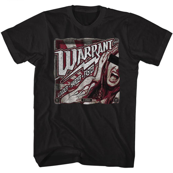 WARRANT LOUDER HARDER FASTER S T-Shirt in Black