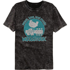 WOODSTOCK PEACE LOVE AND MUSIC MINERAL WASH S T-Shirt in Black