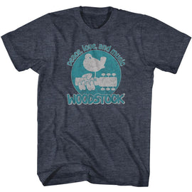 WOODSTOCK PEACE LOVE AND MUSIC S T-Shirt in NAVY Heather