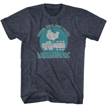 WOODSTOCK PEACE LOVE AND MUSIC S T-Shirt in NAVY Heather