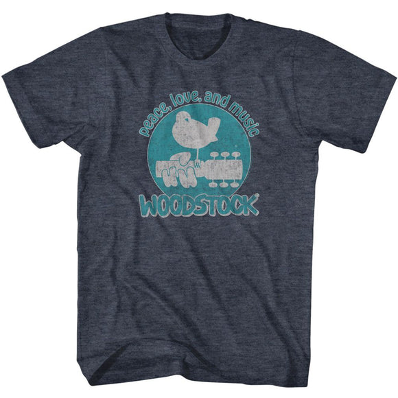 WOODSTOCK PEACE LOVE AND MUSIC S T-Shirt in NAVY Heather