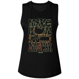 WOODSTOCK MAKE LOVE NOT WAR LADIES MUSCLE TANK S T-Shirt in Black