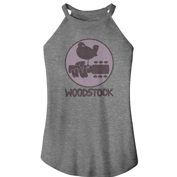 WOODSTOCK LOGO LADIES SLEEVELESS ROCKER TANK S T-Shirt in GRAY Frost