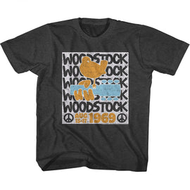 WOODSTOCK STACKED YOUTH XS 5 6 T-Shirt in Vintage Smoke
