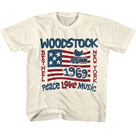 WOODSTOCK BETHEL NY YOUTH XS 5 6 T-Shirt in Natural