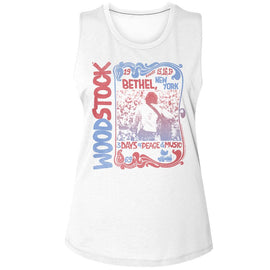 WOODSTOCK NOUVEAU BORDER LADIES MUSCLE TANK S T-Shirt in White