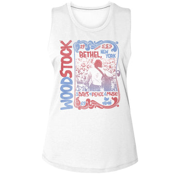 WOODSTOCK NOUVEAU BORDER LADIES MUSCLE TANK S T-Shirt in White