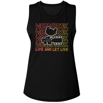 WOODSTOCK LIVE AND LET LIVE GRADIENT LADIES MUSCLE T-Shirt in Black