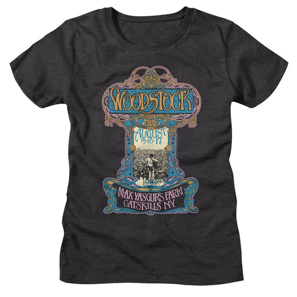 WOODSTOCK NOUVEAU POSTER LADIES S T-Shirt in DARK GRAY Heather