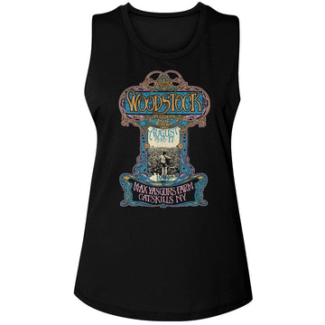 WOODSTOCK NOUVEAU POSTER LADIES MUSCLE TANK S T-Shirt in Black
