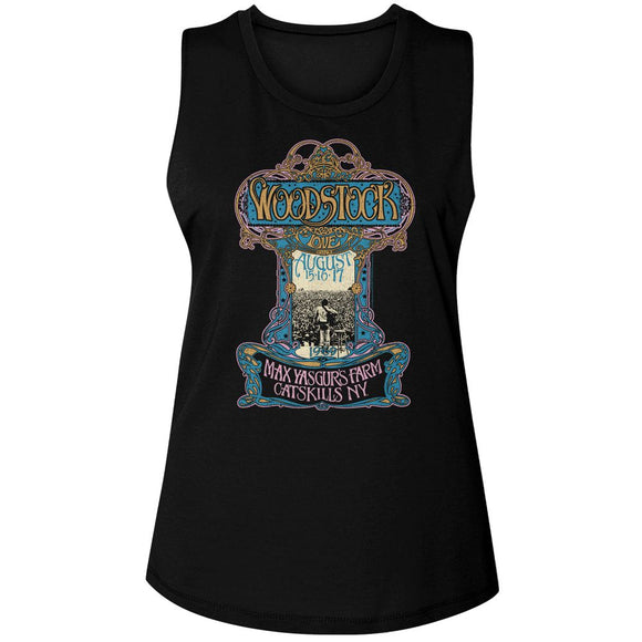 WOODSTOCK NOUVEAU POSTER LADIES MUSCLE TANK S T-Shirt in Black