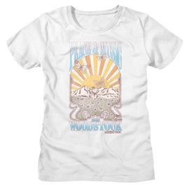 WOODSTOCK PEACE AND MUSIC LANDSCAPE LADIES S T-Shirt in White