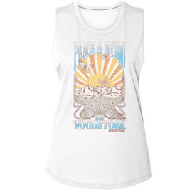 WOODSTOCK PEACE AND MUSIC LANDSCAPE LADIES MUSCLE TANK T-Shirt in White