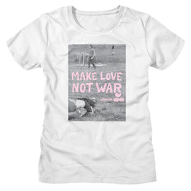 WOODSTOCK MAKE LOVE NOT WAR POSTER LADIES S T-Shirt in White
