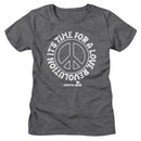WOODSTOCK LOVE REVOLUTION PEACE SIGN LADIES S T-Shirt in DEEP Heather