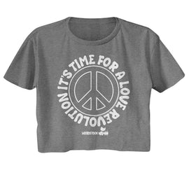 WOODSTOCK LOVE REVOLUTION PEACE SIGN LADIES FESTIVAL T-Shirt in Graphite Heather