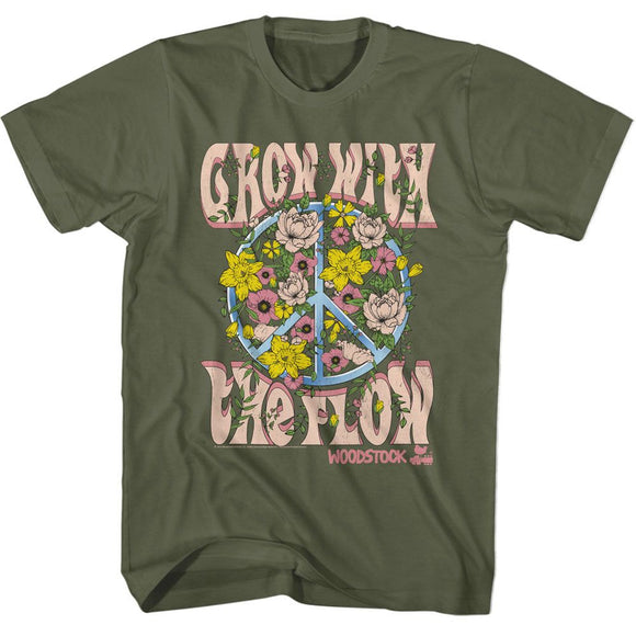 WOODSTOCK GROW WITH THE FLOW S T-Shirt in Military Green