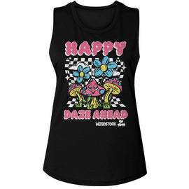 WOODSTOCK HAPPY DAZE AHEAD LADIES MUSCLE TANK S T-Shirt in Black