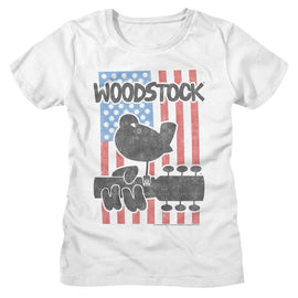 WOODSTOCK FLOWER FLAG LADIES S T-Shirt in White