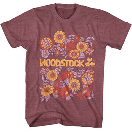 WOODSTOCK FLORAL S T-Shirt in Vintage Maroon Heather