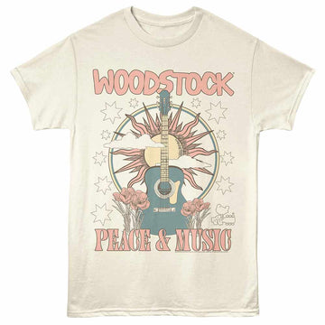 Woodstock Sun Flowers Guitar Natural Adult T-Shirt