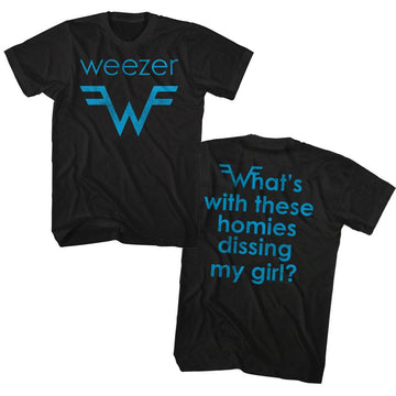 WEEZER BLU LOGO AND LYRICS S ***F&B*** T-Shirt in Black