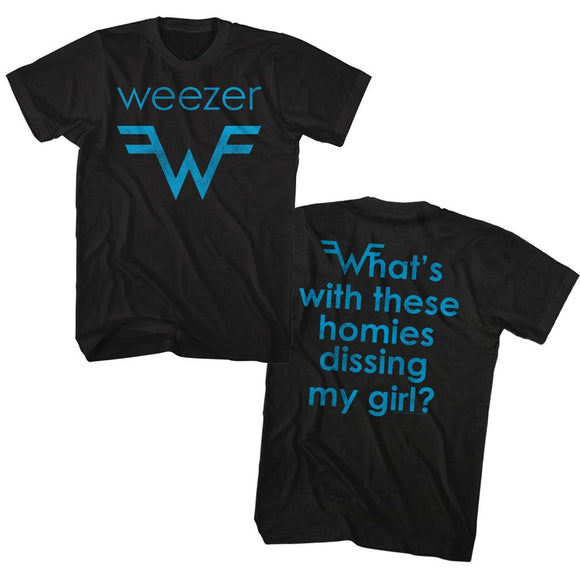 WEEZER BLU LOGO AND LYRICS S ***F&B*** T-Shirt in Black