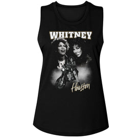 WHITNEY HOUSTON MOTORCYCLE COLLAGE LADIES MUSCLE TANK S T-Shirt in Black
