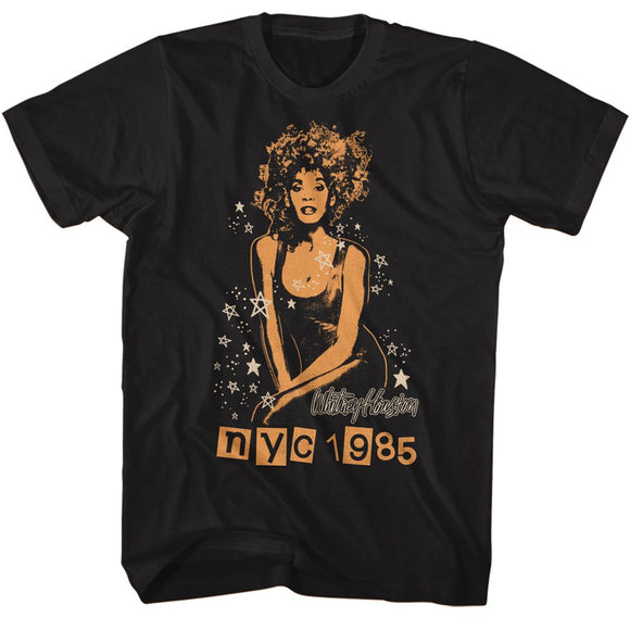 WHITNEY HOUSTON WHITNEY NYC 1985 STARS S T-Shirt in Black