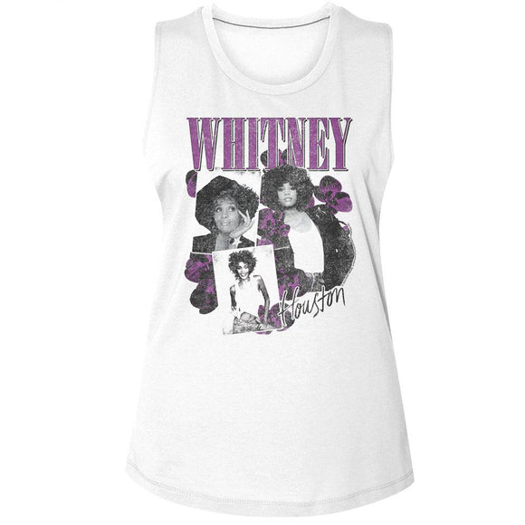 WHITNEY HOUSTON ORCHID COLLAGE LADIES MUSCLE TANK S T-Shirt in White
