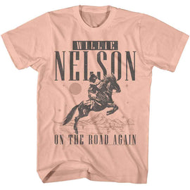 WILLIE NELSON ON THE ROAD AGAIN COWBOY S T-Shirt in Peach