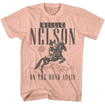 WILLIE NELSON ON THE ROAD AGAIN COWBOY S T-Shirt in Peach