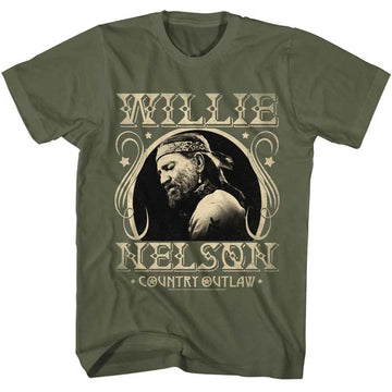 WILLIE NELSON COUNTRY OUTLAW S T-Shirt in Military Green