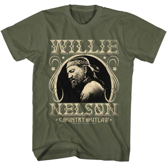 WILLIE NELSON COUNTRY OUTLAW S T-Shirt in Military Green
