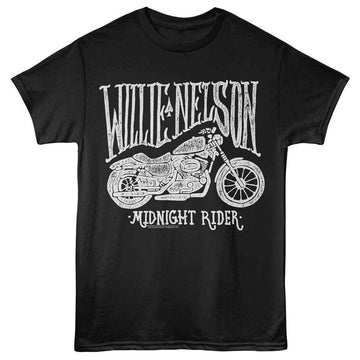 WILLIE NELSON MOTORCYCLE MIDNIGHT RIDER S T-Shirt in Black