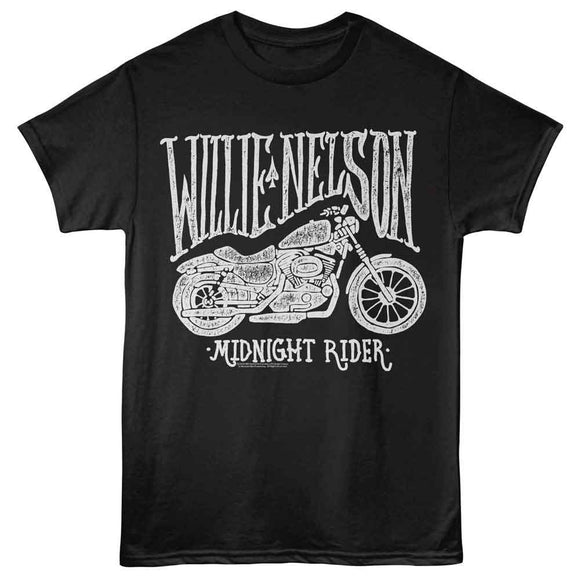 WILLIE NELSON MOTORCYCLE MIDNIGHT RIDER S T-Shirt in Black