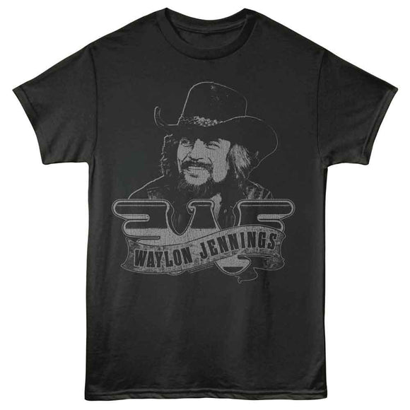 WAYLON JENNINGS PORTRAIT AND LOGO S T-Shirt in Smoke