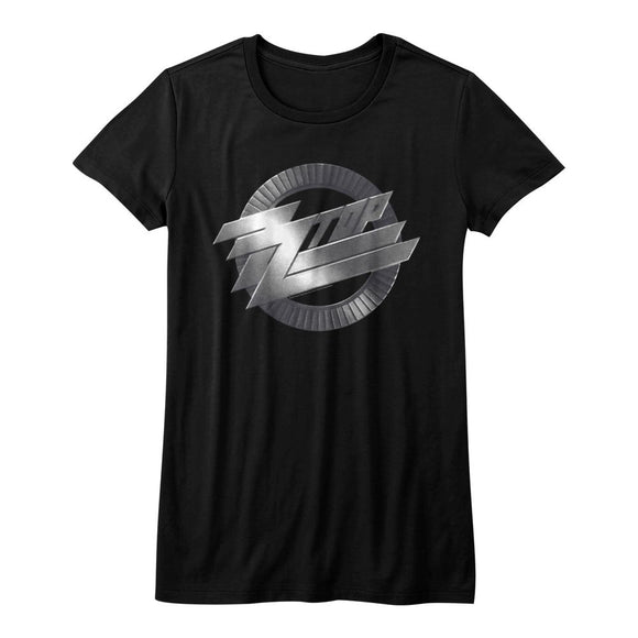 ZZ TOP METAL LOGO LADIES S T-Shirt in Black