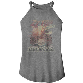 ZZ TOP DEGUELLO FADE LADIES SLEEVELESS ROCKER TANK S T-Shirt in GRAY Frost